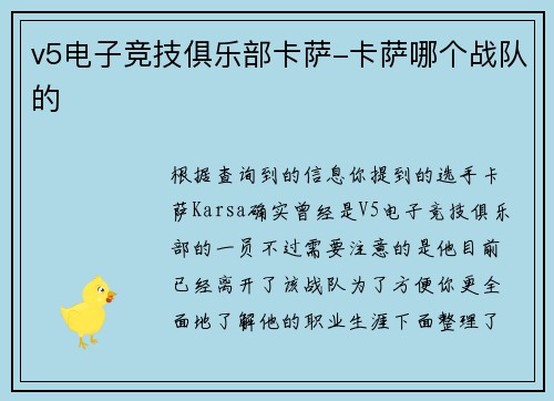 v5电子竞技俱乐部卡萨-卡萨哪个战队的